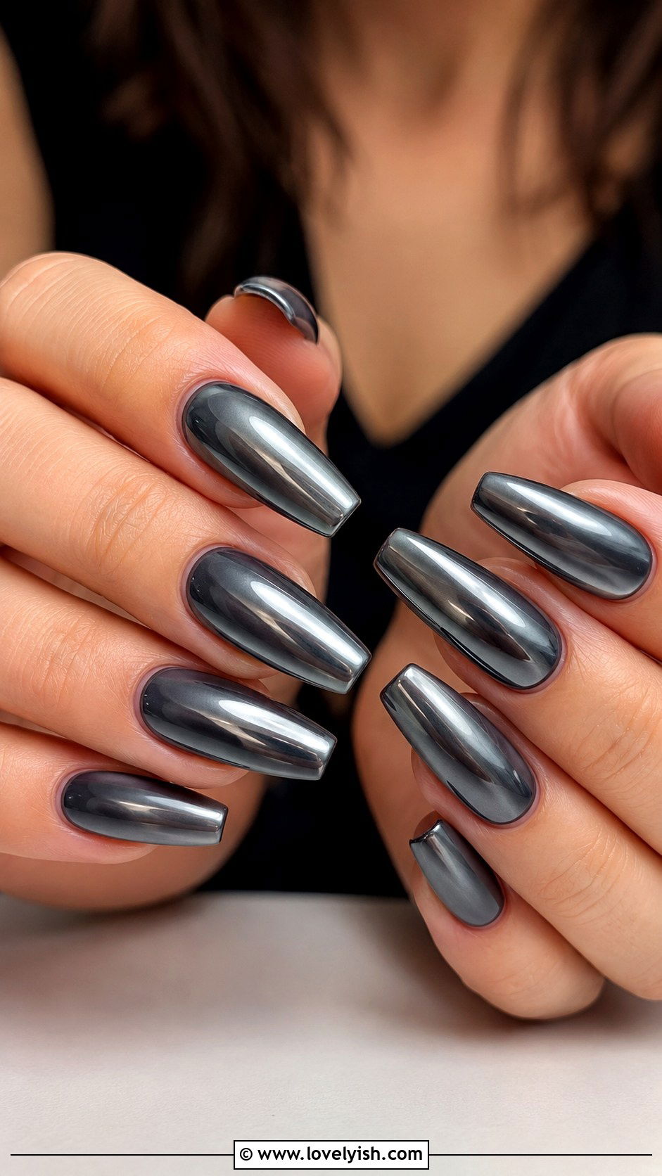 Smoky Grey Chrome Nails - 50 luxury nails - 50 luxury nails