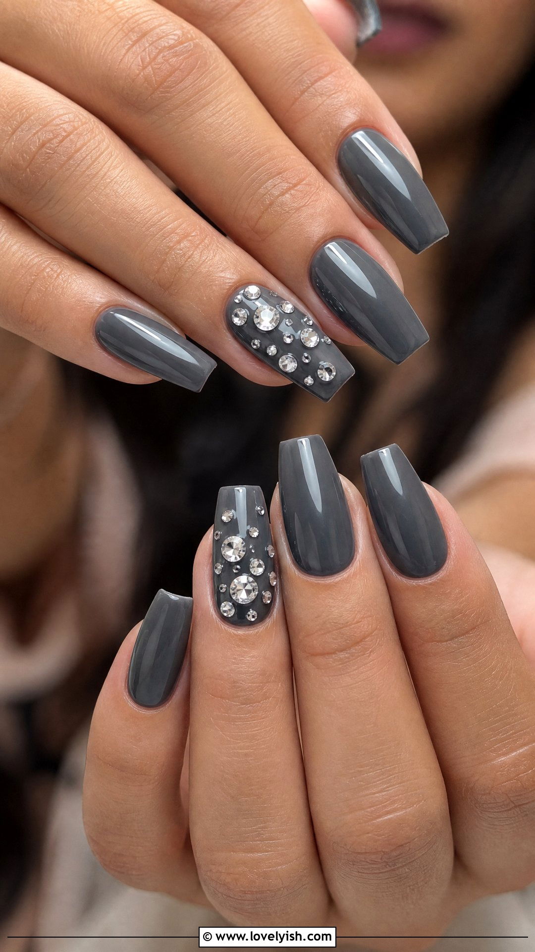 Smoky Grey Diamond Nails - 50 diamond nails - 50 diamond nails