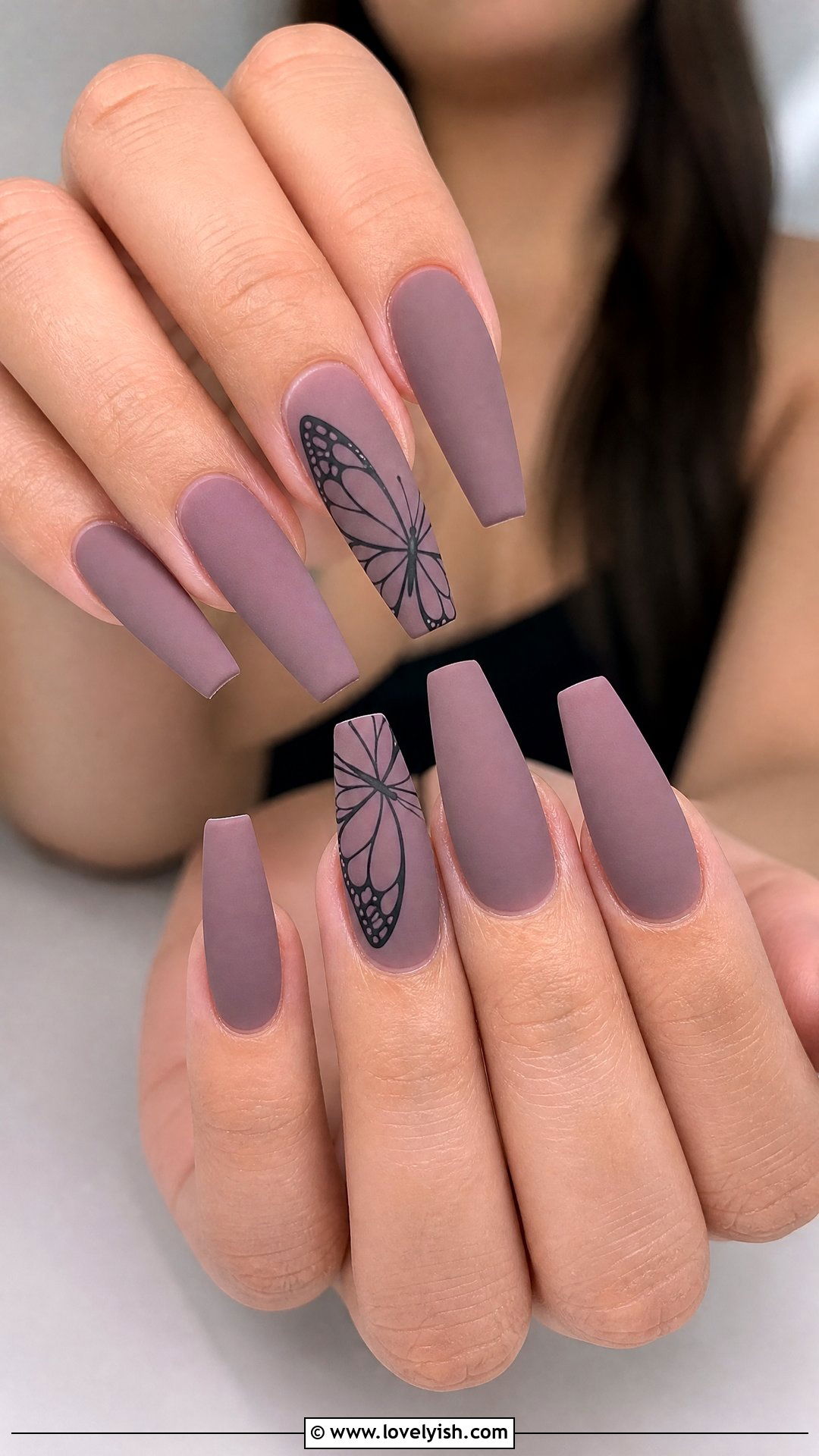 Smoky Mauve Butterfly Nails - 25 butterfly nail design ideas - 25 butterfly nail design ideas