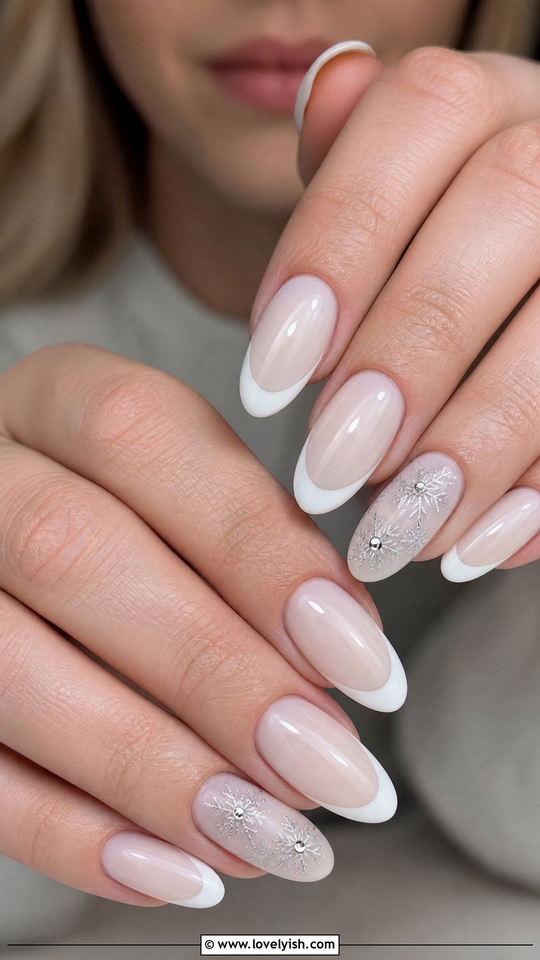 Snowflake French Tip Holiday Nails - 50 holiday nails - 50 holiday nails