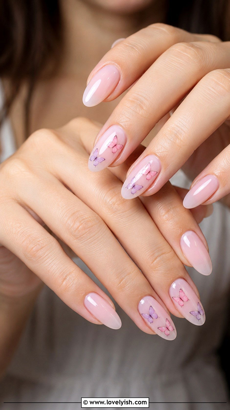 Soft Aesthetic Pink Butterfly Nails - 50 tumblr nail designs - 50 tumblr nail designs