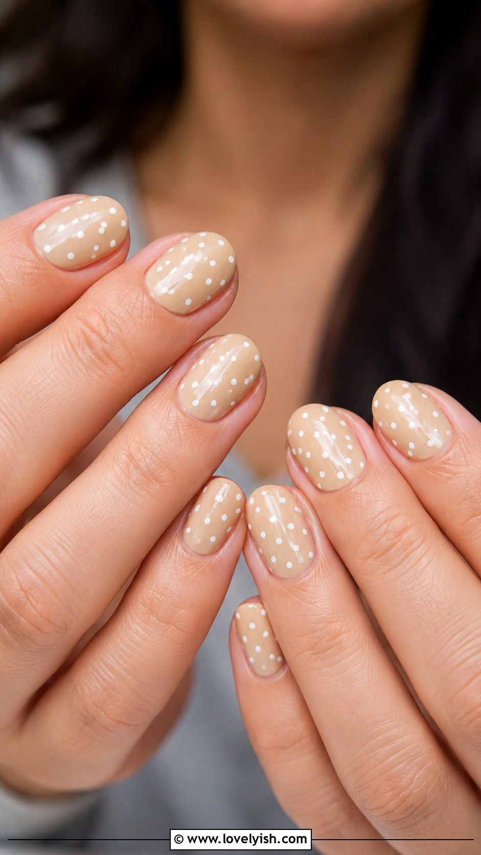 Soft Beige Polka Dot Nails - 50 back to school nails - 50 back to school nails