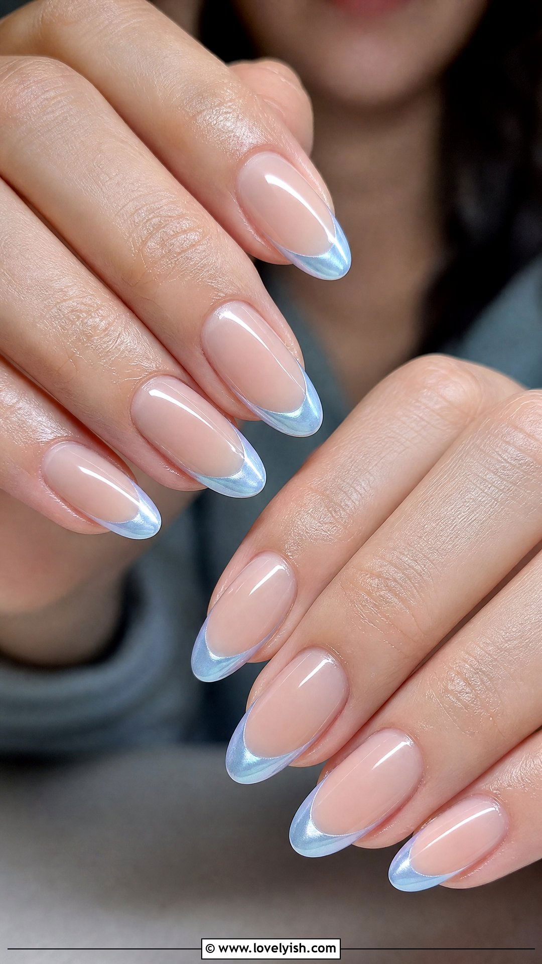 Soft Blue Chrome French Tips - 50 classy spring nail designs - 50 classy spring nail designs