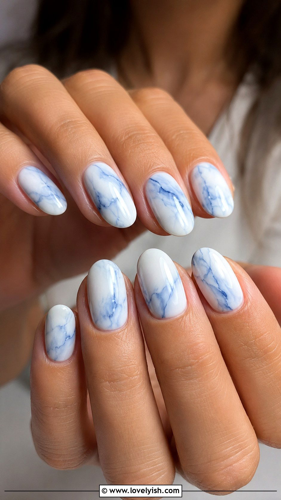 Soft Blue and White Marble Nails - 50 tumblr nail designs - 50 tumblr nail designs