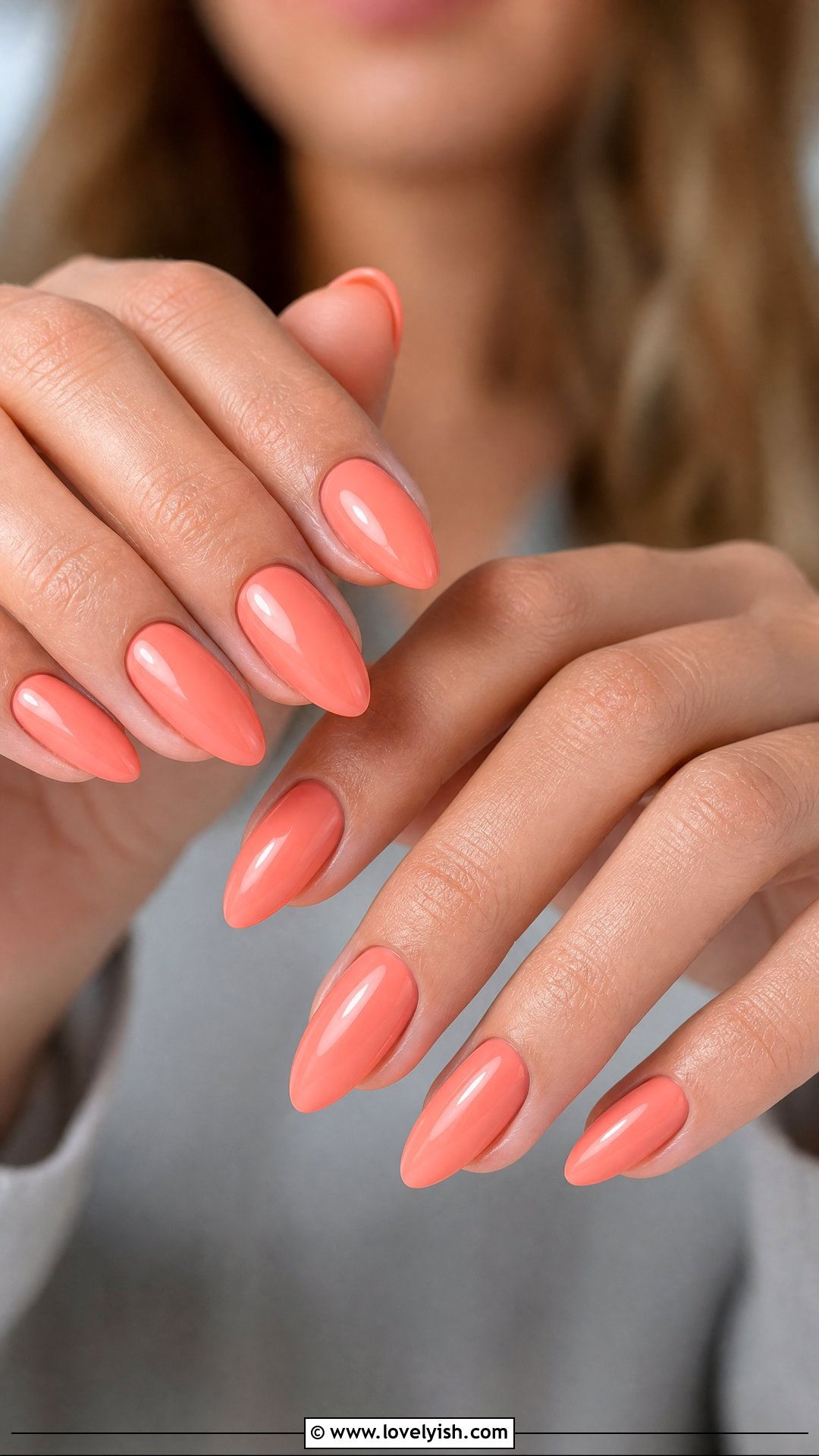 Soft Coral Almond Nails - 50 classy spring nail designs - 50 classy spring nail designs