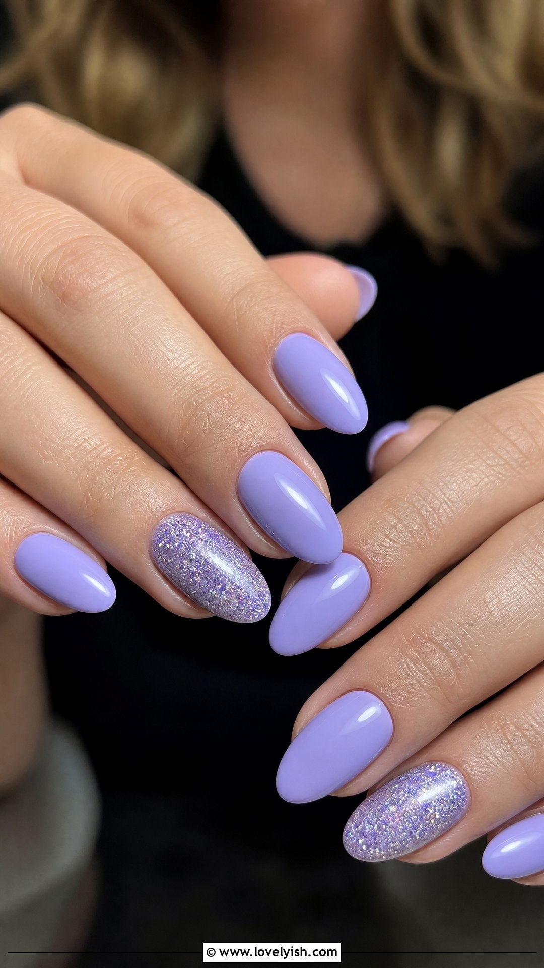 Soft Lavender Glitter Nails - 50 simple spring nail designs - 50 simple spring nail designs