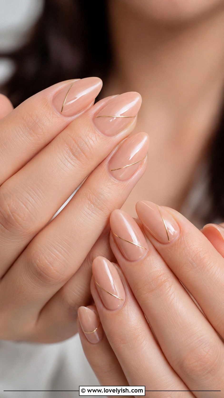 Soft Nude with Thin Gold Line Accent - 50 work appropriate nails - 50 work appropriate nails