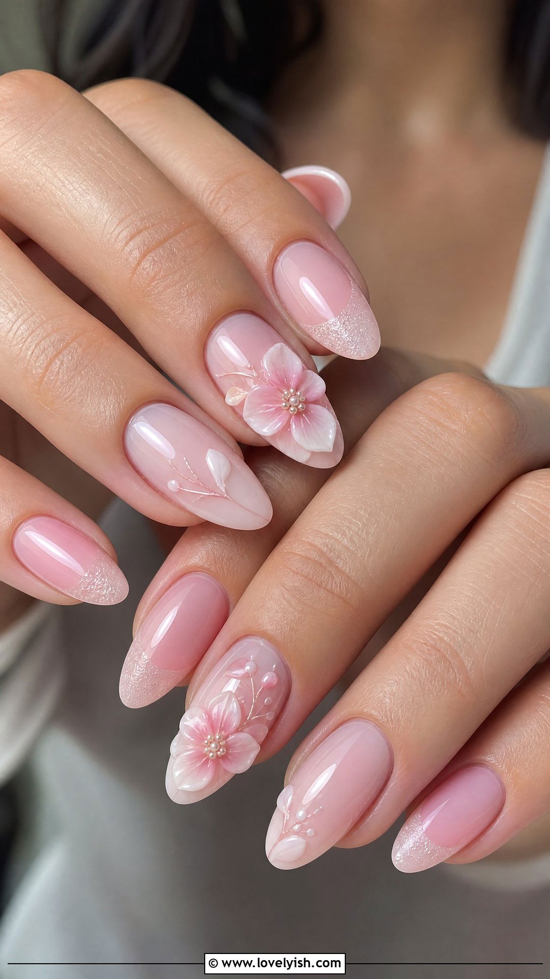 Soft Pink 3D Flower Nails - 50 cute spring nail designs - 50 cute spring nail designs