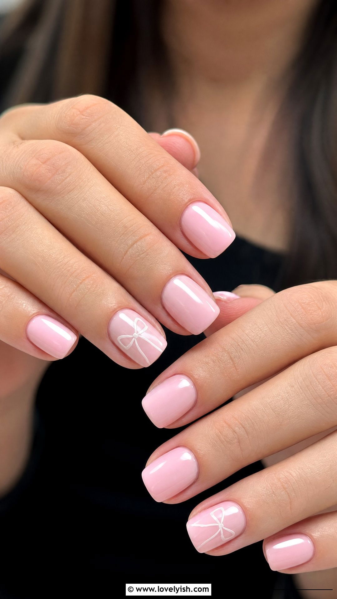 Soft Pink Bow Accent Nails - 42 easy nail art ideas - 42 easy nail art ideas