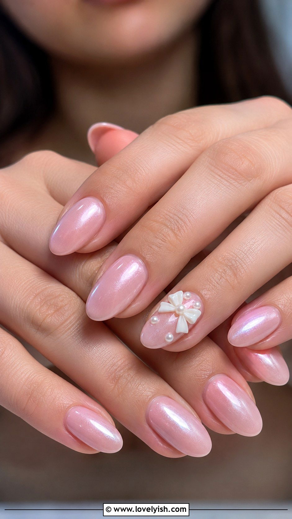 Soft Pink Bow Nails - 33 spring nail design ideas - 33 spring nail design ideas