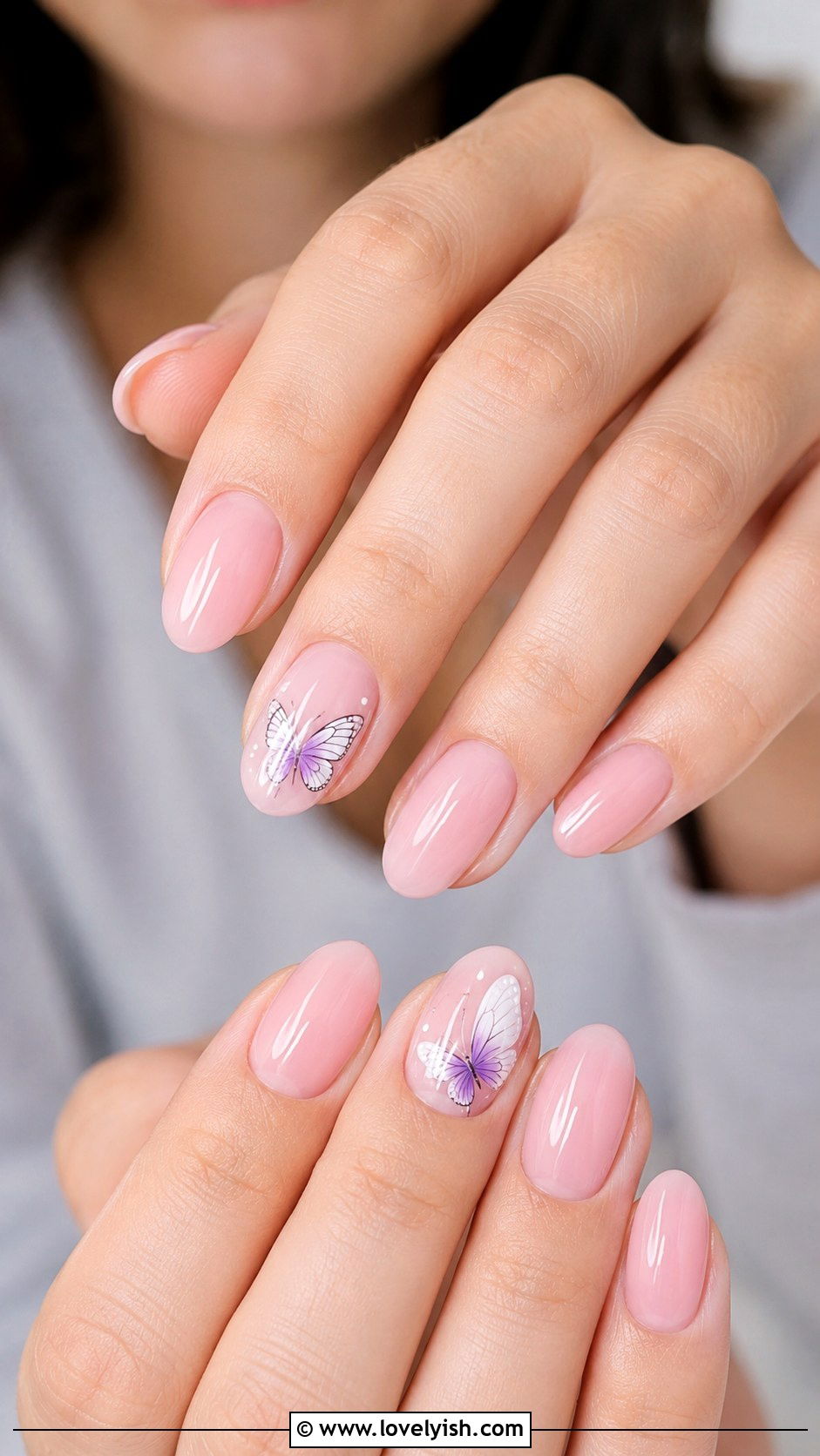 Soft Pink Easter Nails with Butterfly Accents - 38 easter nail art ideas - 38 easter nail art ideas