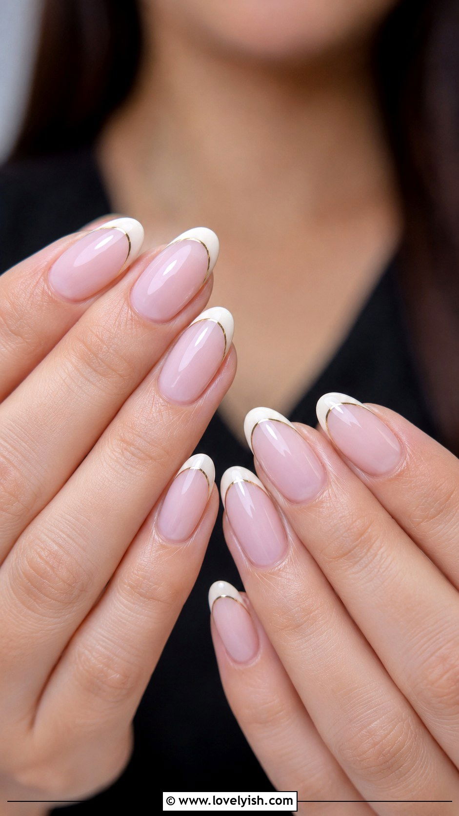 Soft Pink French Tip with Gold Line Detail - 50 tumblr nail designs - 50 tumblr nail designs