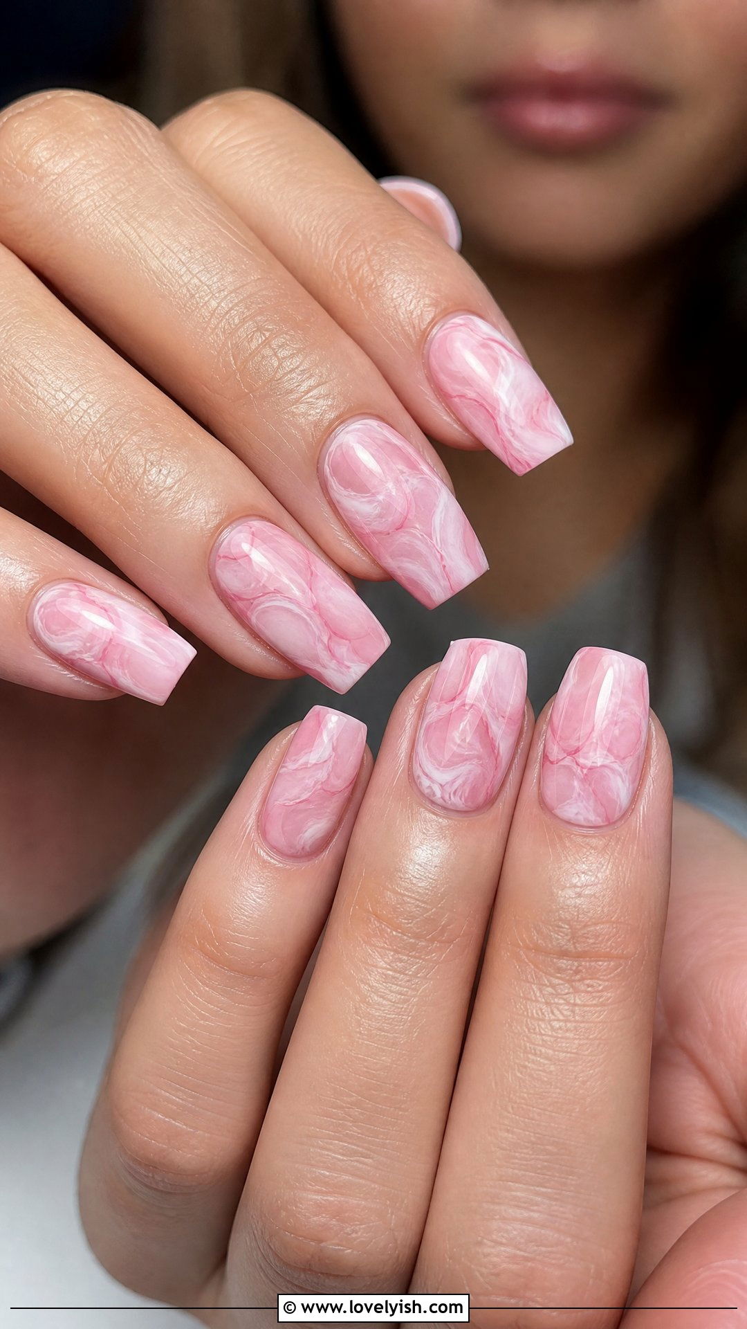 Soft Pink Marble Short Coffin Nails - 38 short coffin nail designs - 38 short coffin nail designs