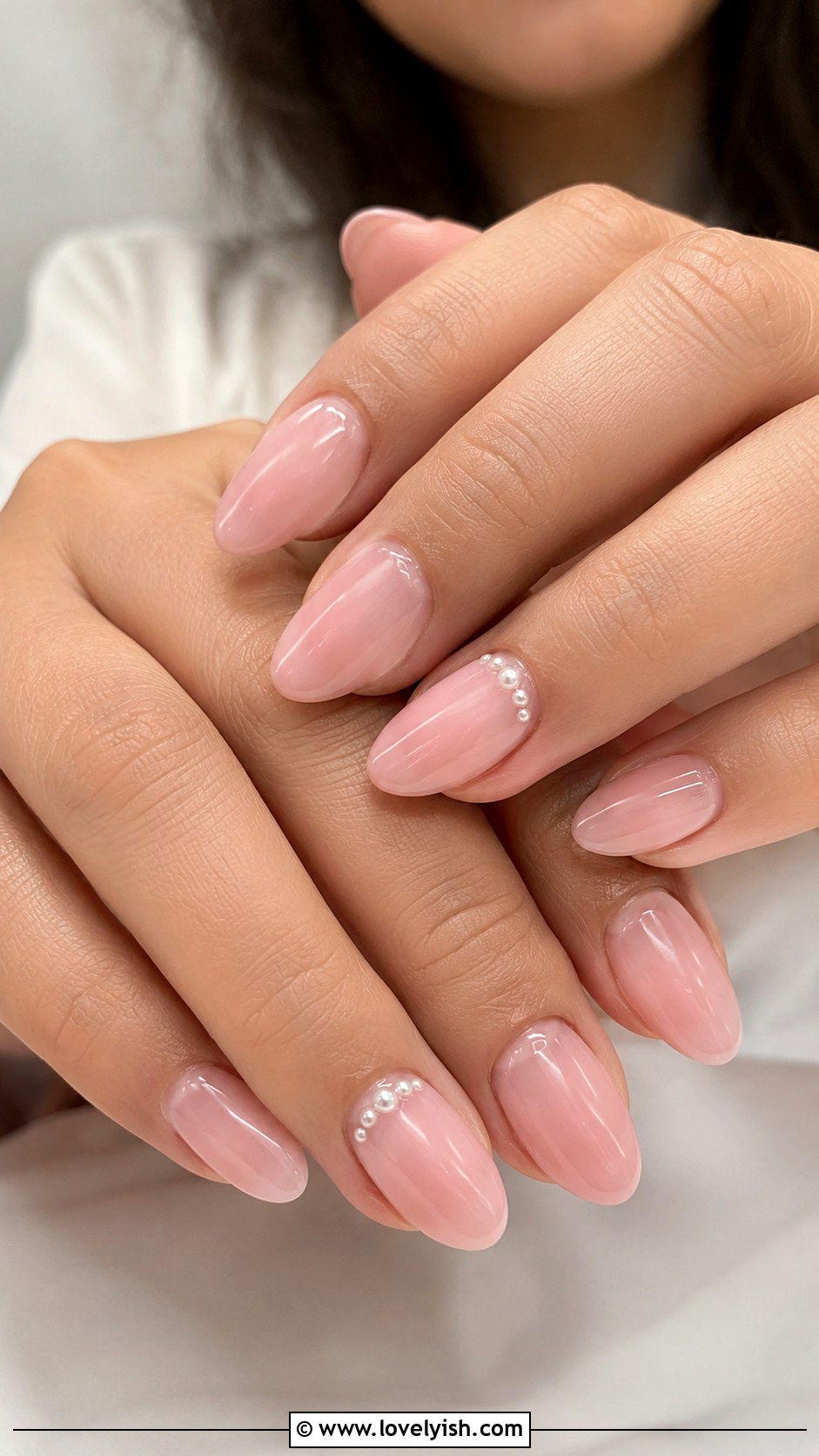 Soft Pink Pearl Accent Nails - 50 quick nail designs - 50 quick nail designs