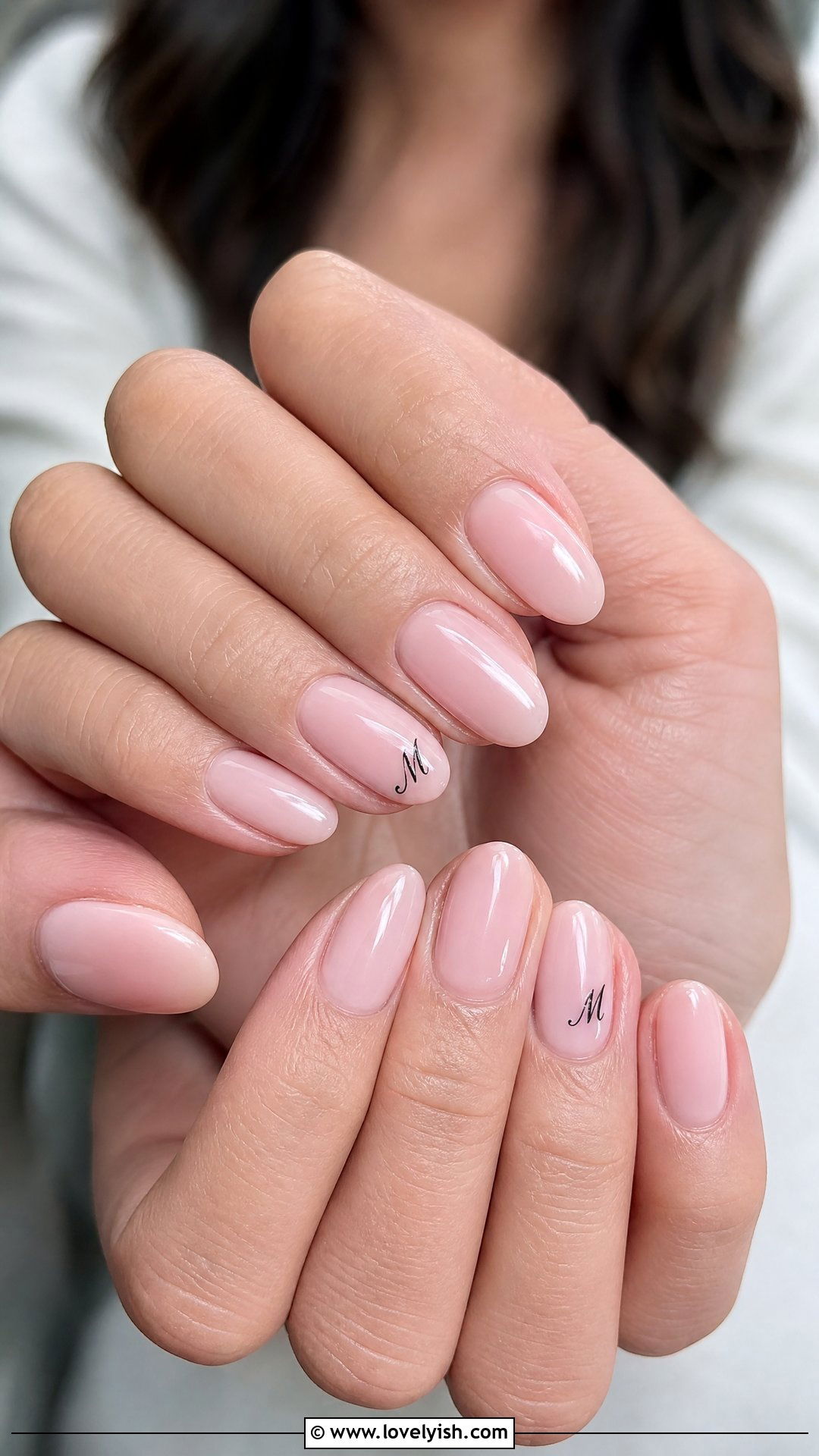 Soft Pink with Initials Accent Nails - 42 minimalist nail art - 42 minimalist nail art