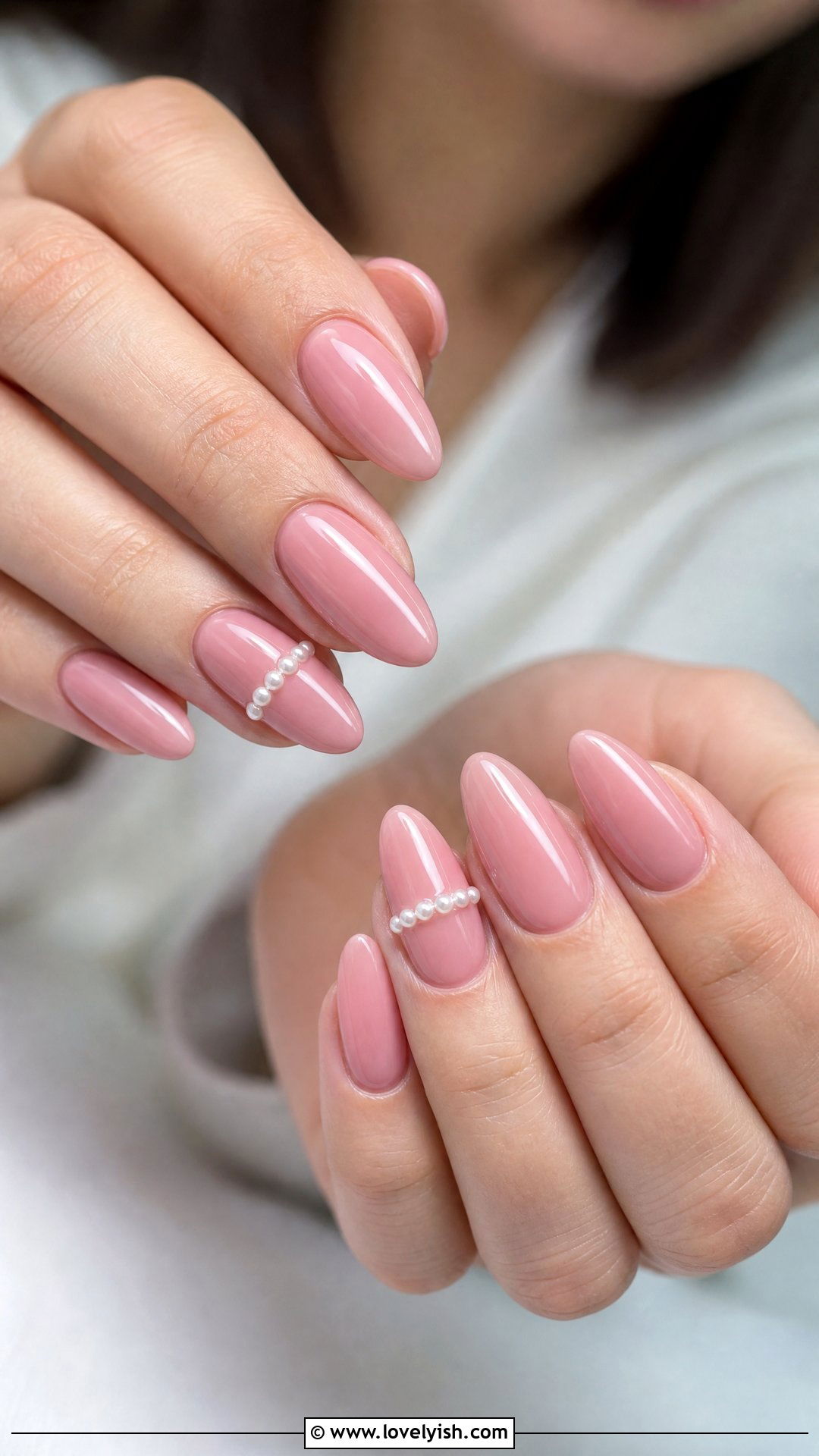 Soft Pink with Pearl Strand Nails - 50 classy pink nails - 50 classy pink nails