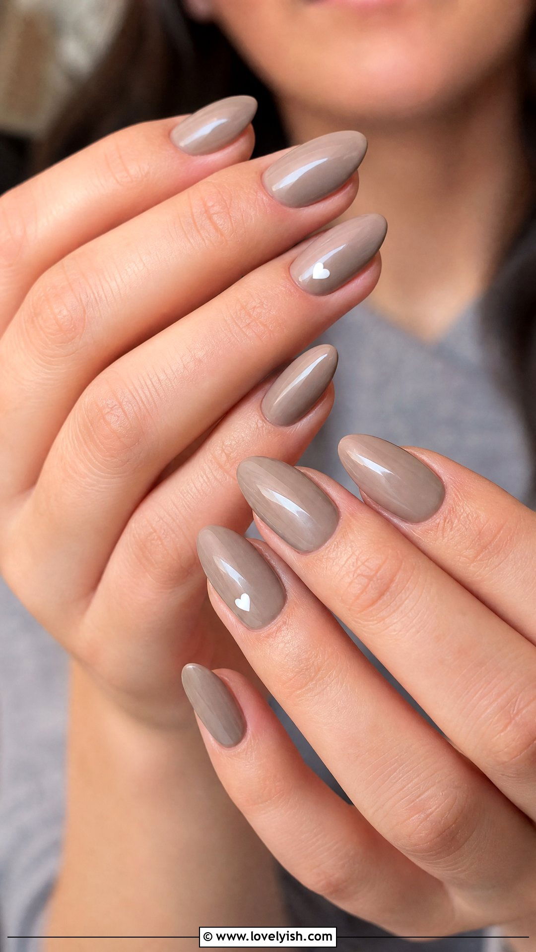 Soft Taupe Nails With Heart - 41 nail design simple - 41 nail design simple
