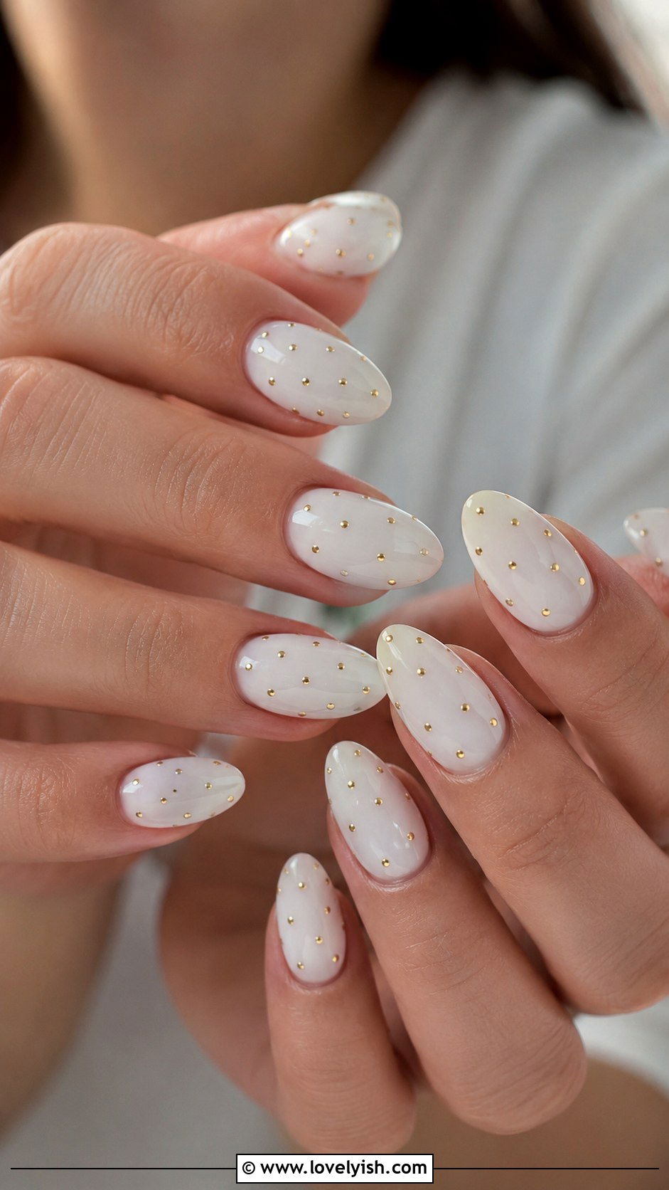 Soft White With Tiny Gold Dots Nails - 38 classy nail designs - 38 classy nail designs