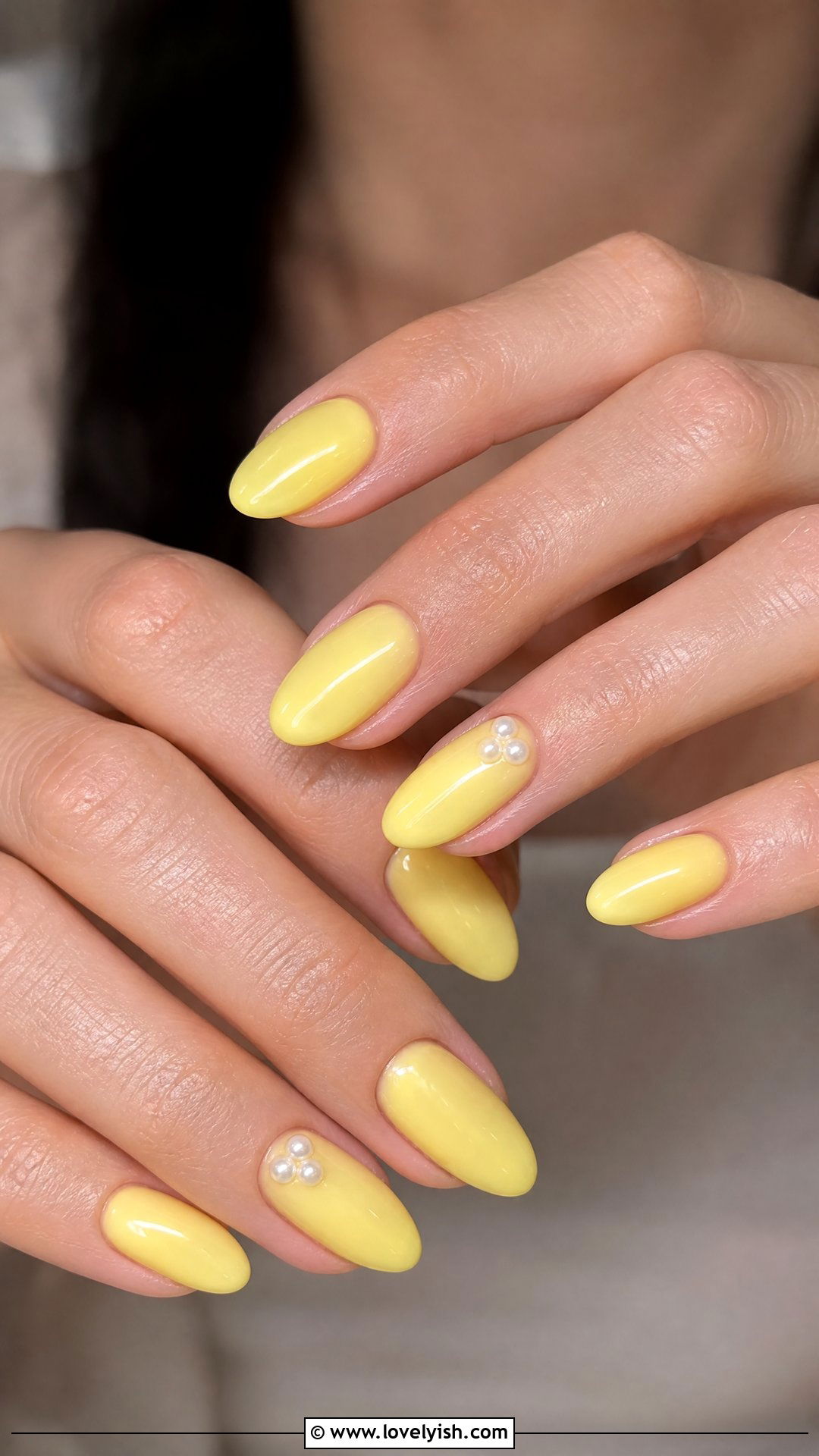 Soft Yellow Pearl Almond Nails - 50 pearl nails - 50 pearl nails