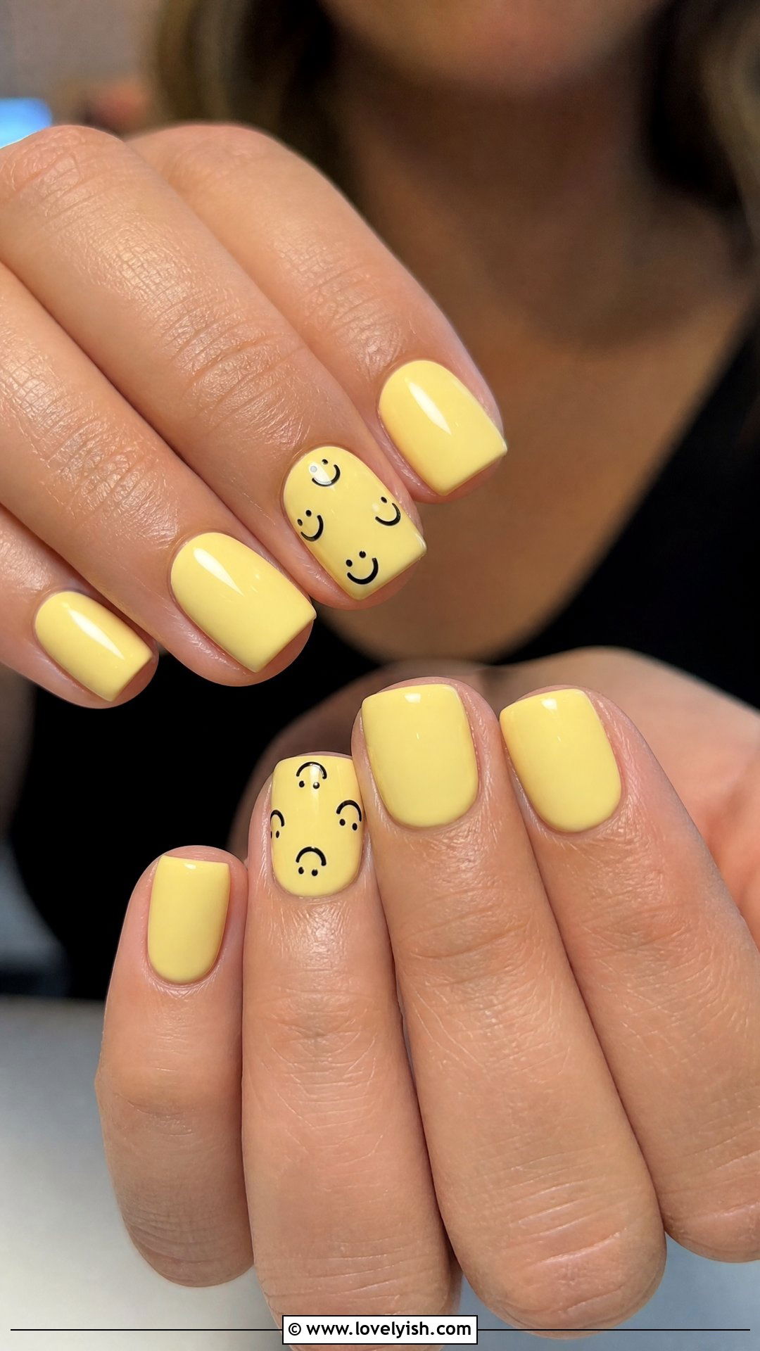 Soft Yellow Smiley Face Nails - 50 simple spring nail designs - 50 simple spring nail designs