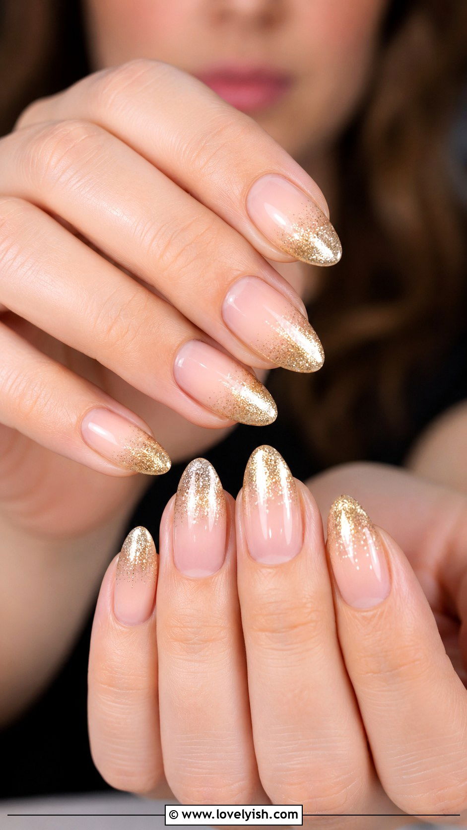 Sparkly Gold Tip Nails - 25 holiday nail designs - 25 holiday nail designs