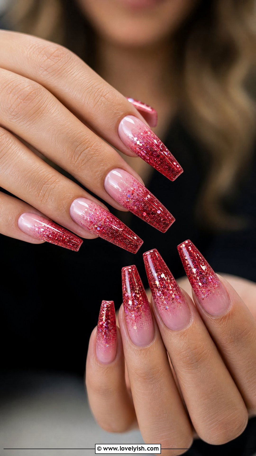 Sparkly Red and Pink Glitter Ombre - 50 red and pink nail designs - 50 red and pink nail designs