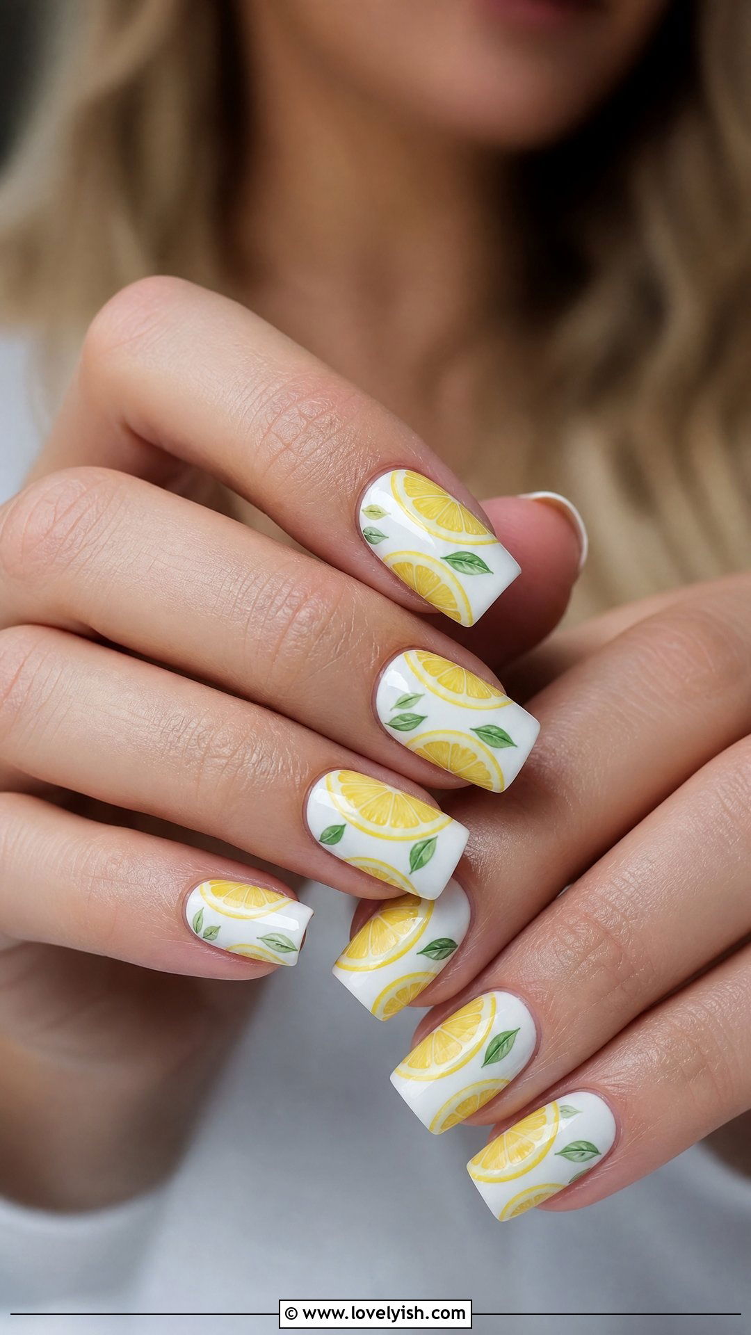 Square Tip Lemon Slice Nails - 50 lemon nail design ideas - 50 lemon nail design ideas