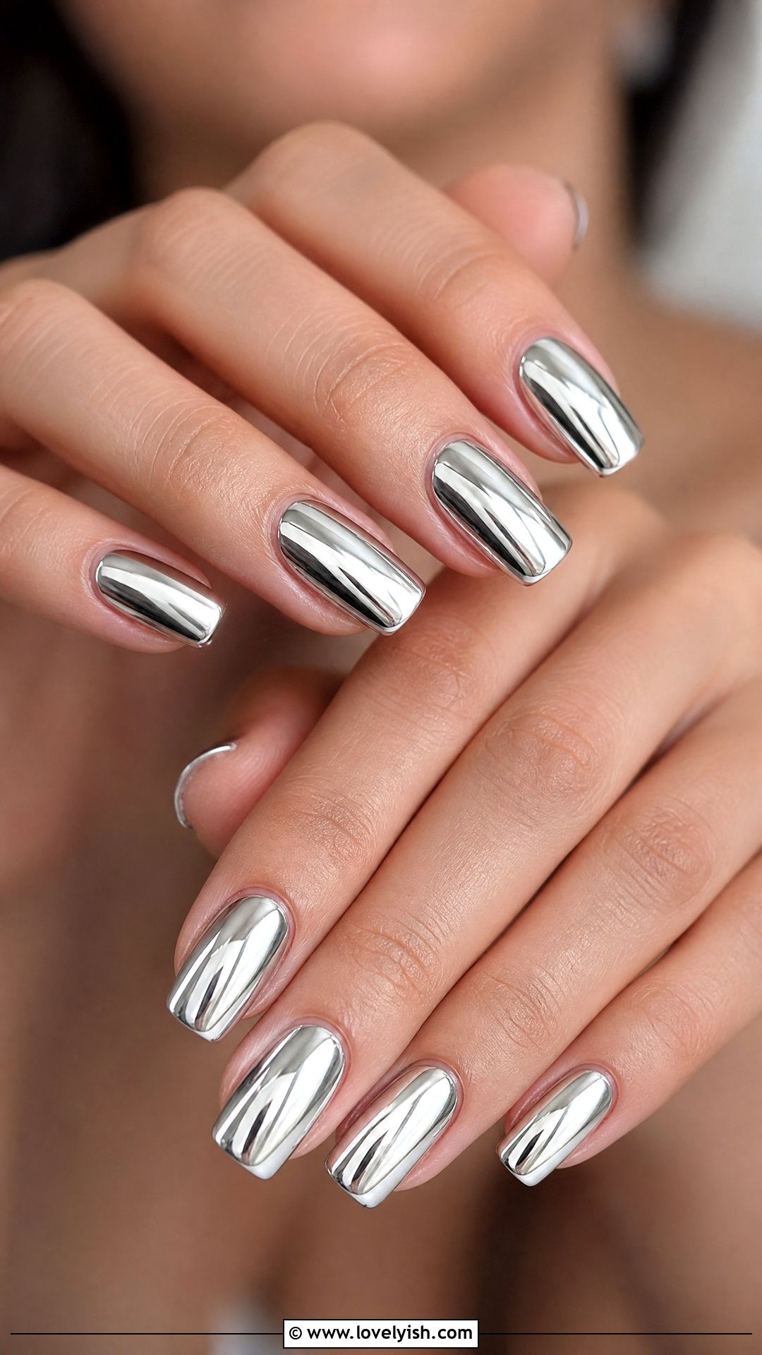 Squoval Silver Chrome Nails - 50 silver nails - 50 silver nails