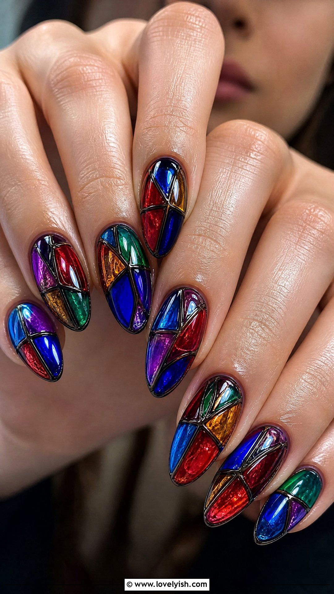 Stained Glass Nails with Bold Colors - 50 unique nail designs - 50 unique nail designs