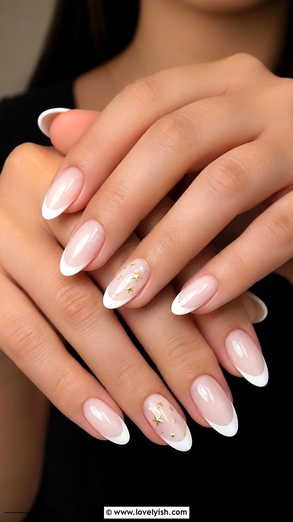 Star Accent French Tip Almond Nails - 50 almond french tip nails - 50 almond french tip nails