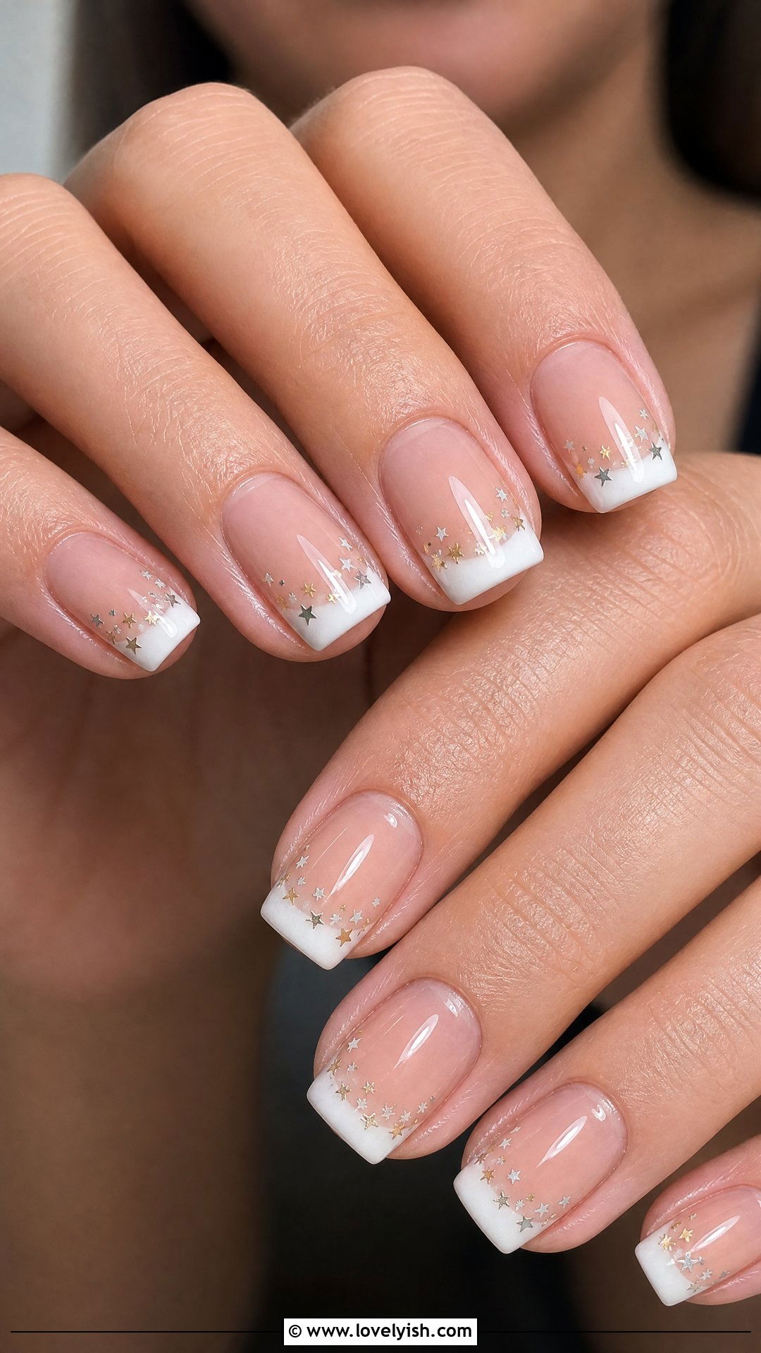 Star Accent French Tip Short Nails - 50 short french tip nails - 50 short french tip nails