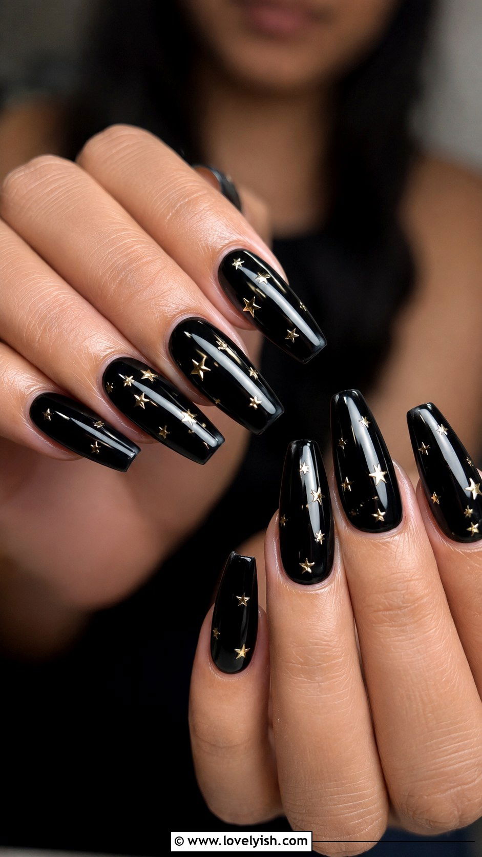 Star Studded Black Gel X Nails - 25 gel x nail designs - 25 gel x nail designs