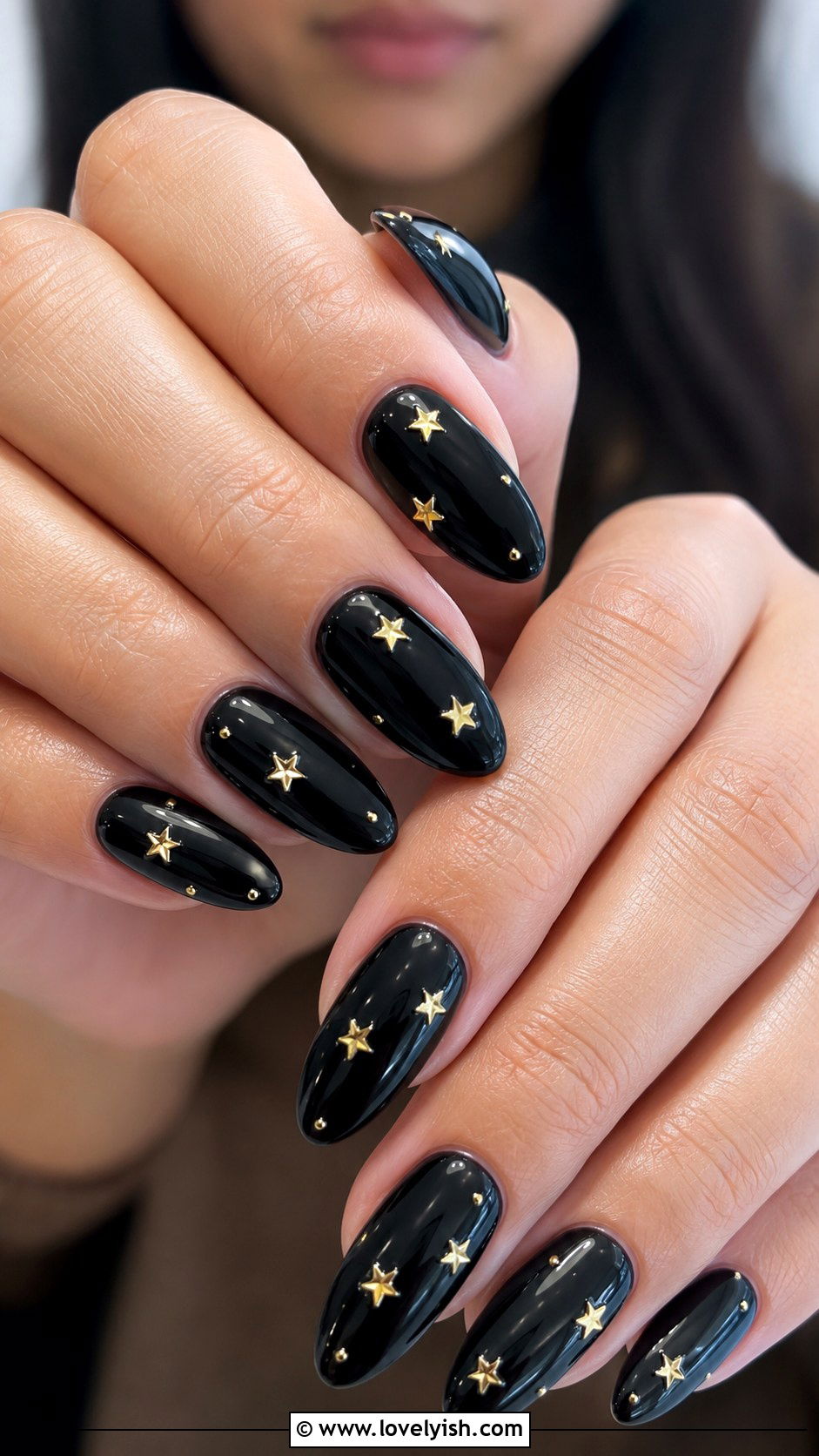 Star Studded Black Nails - 37 nails art ideas - 37 nails art ideas
