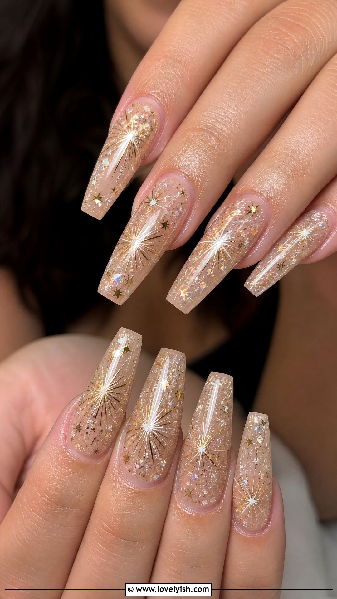Starburst Glitter Coffin Nails - 50 sparkly nails - 50 sparkly nails