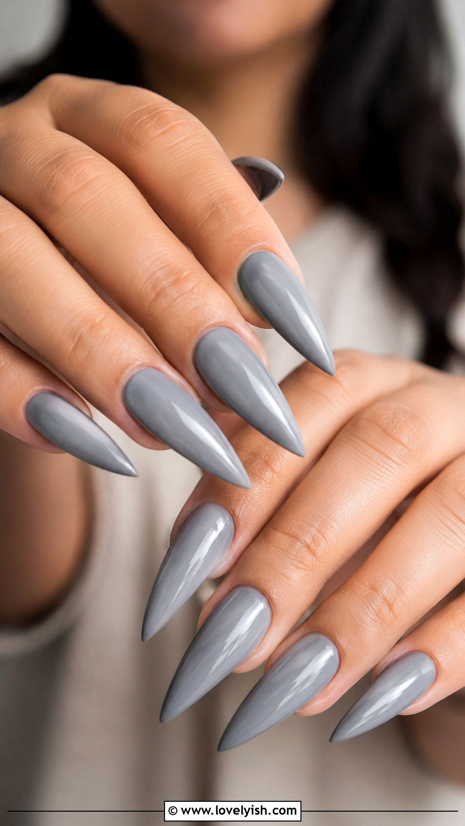 Stone Grey Stiletto Nails - 50 grey nail designs - 50 grey nail designs