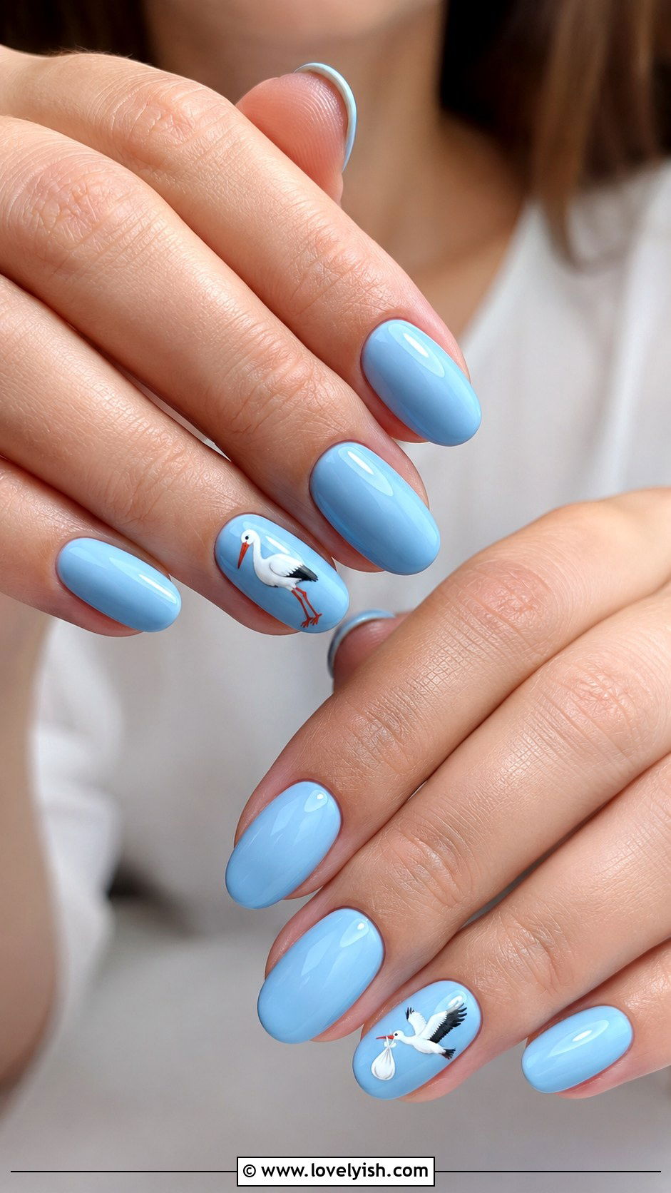 Stork Accent Nail Design - 50 baby shower nails - 50 baby shower nails