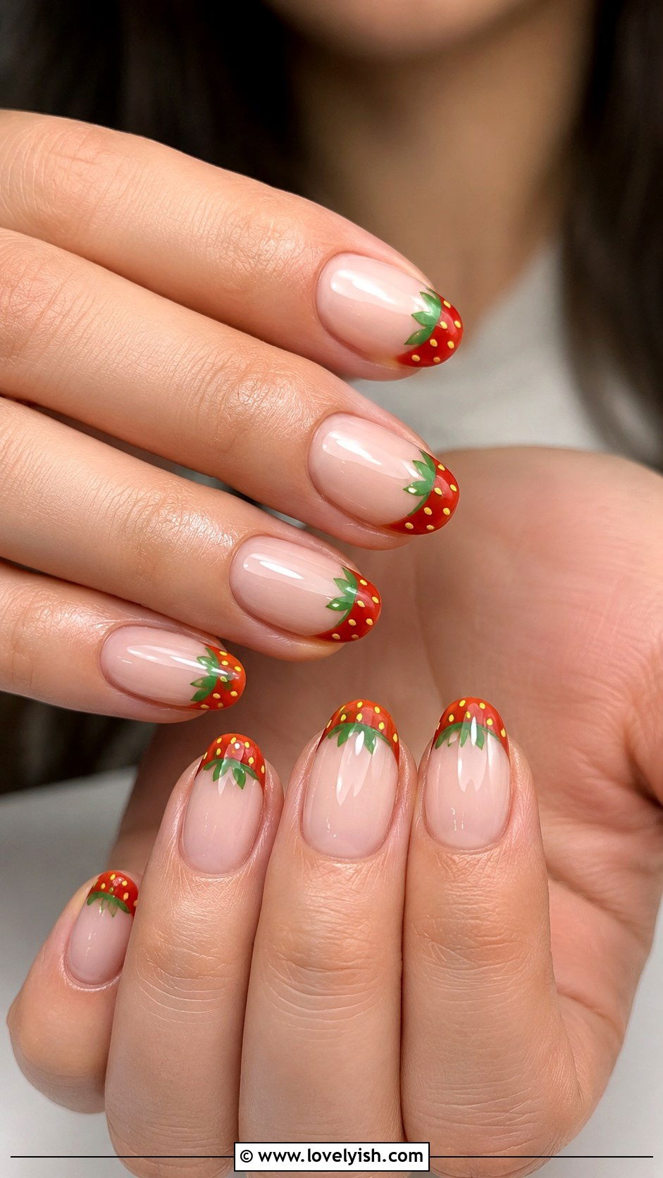Strawberry Accent Tip Nails - 45 nail tips - 45 nail tips