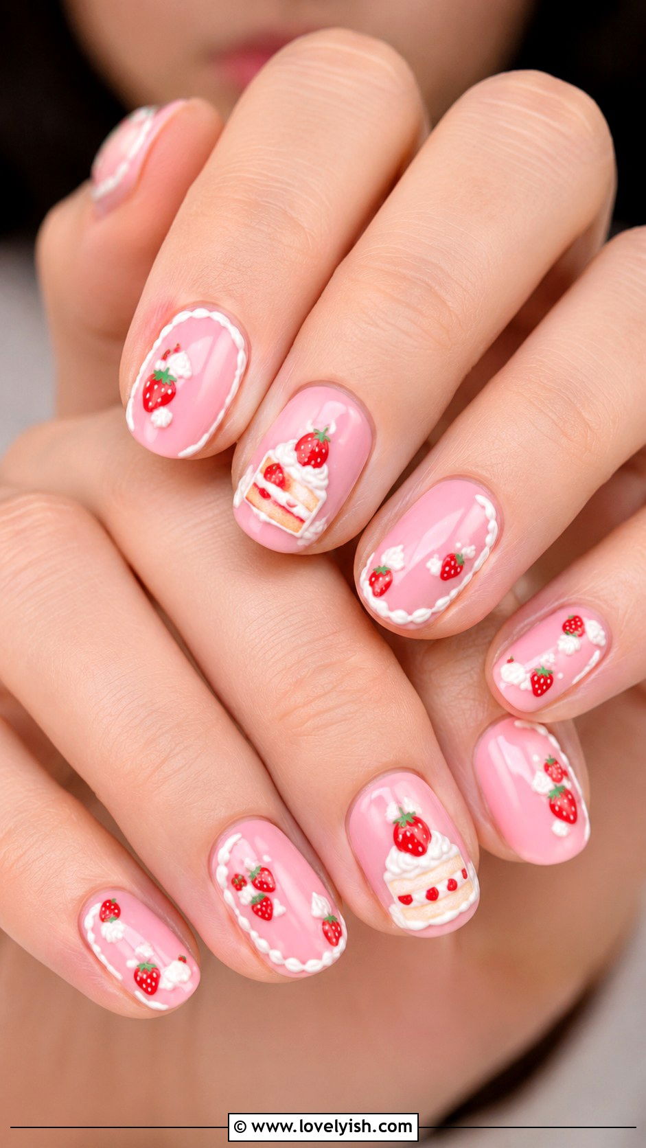Strawberry Cake Birthday Nails - 50 birthday nails - 50 birthday nails