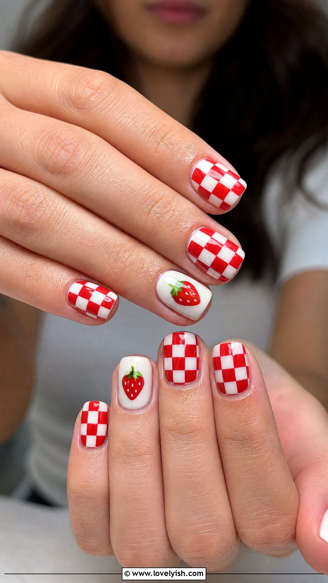 Strawberry Checkerboard Nails - 50 strawberry nails - 50 strawberry nails