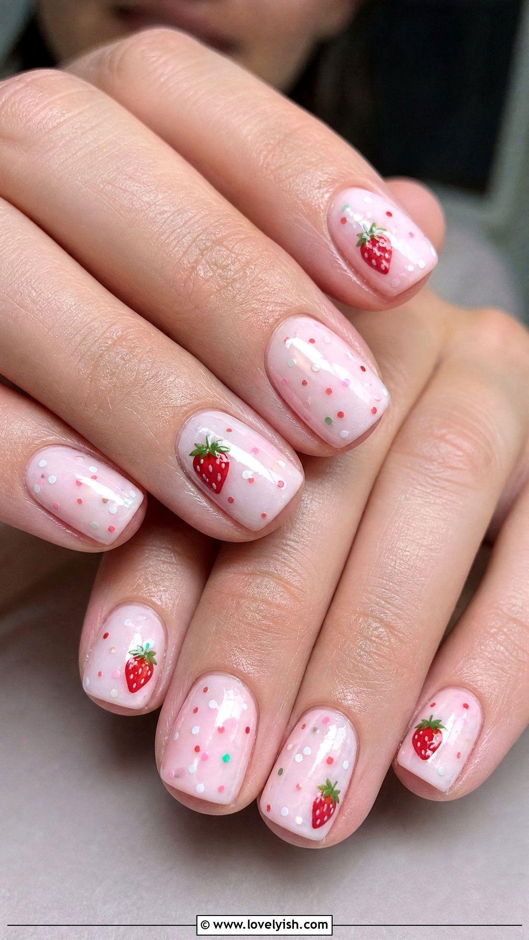 Strawberry Confetti Sprinkle Nails - 50 strawberry nails - 50 strawberry nails
