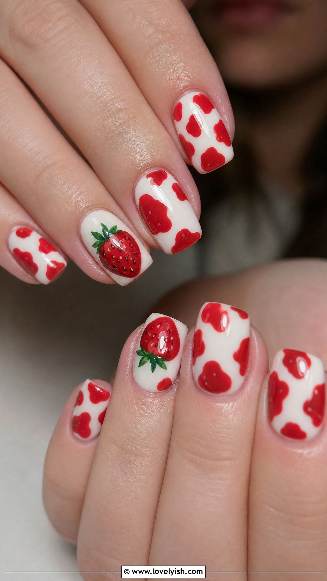 Strawberry Cow Print Nails - 50 strawberry nails - 50 strawberry nails