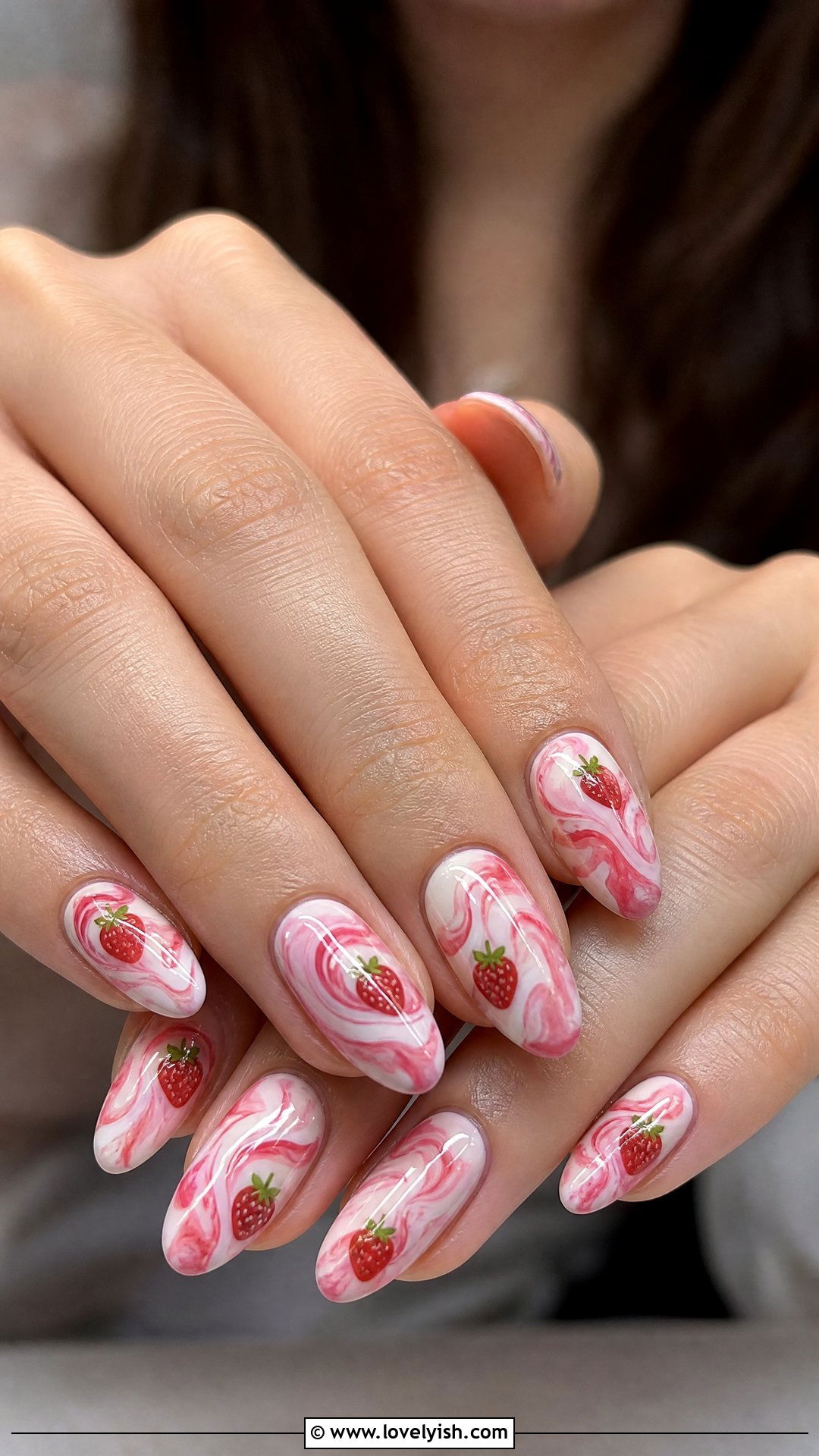 Strawberry Cream Swirl Nails - 50 strawberry nails - 50 strawberry nails