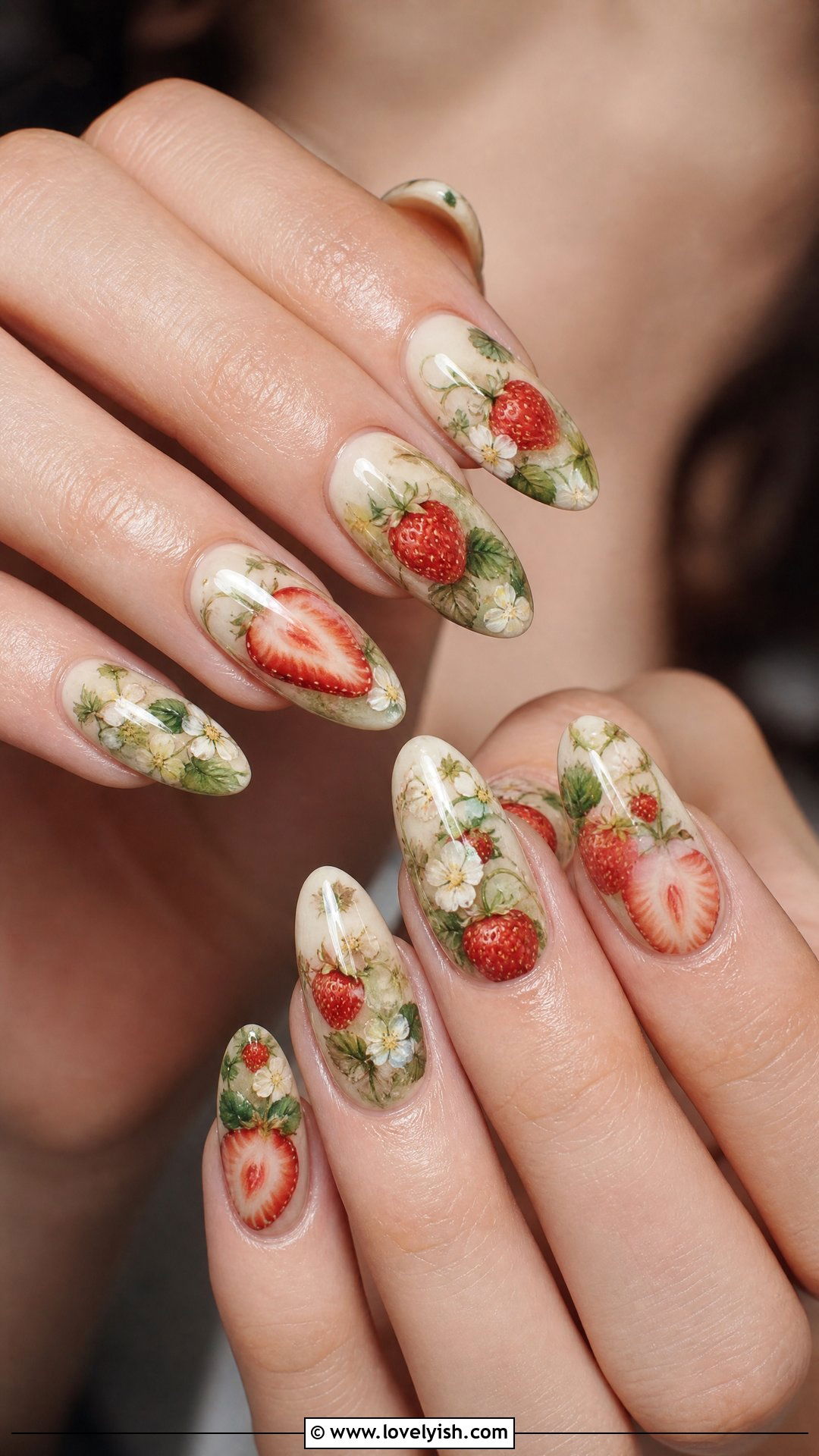 Strawberry Field Mural Nails - 50 strawberry nails - 50 strawberry nails