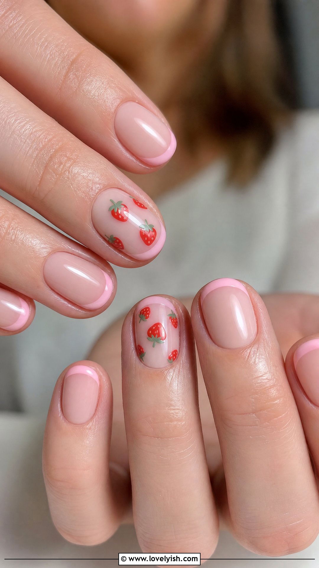 Strawberry French Tip Short Nails - 50 short french tip nails - 50 short french tip nails
