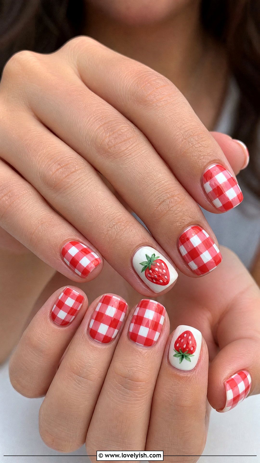 Strawberry Gingham Plaid Nails - 50 strawberry nails - 50 strawberry nails