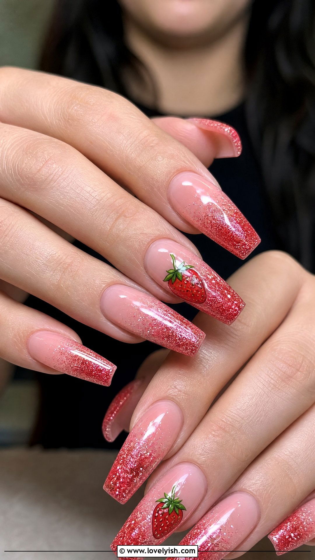 Strawberry Glitter Ombre Nails - 50 strawberry nails - 50 strawberry nails
