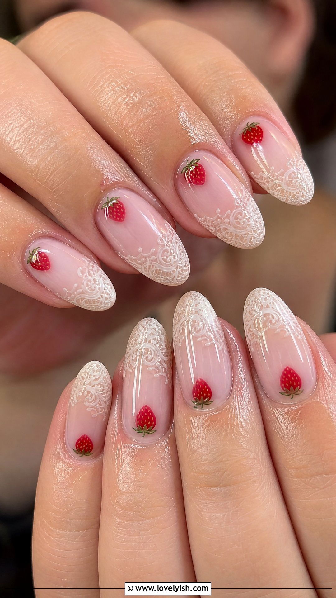 Strawberry Lace French Tips - 50 strawberry nails - 50 strawberry nails