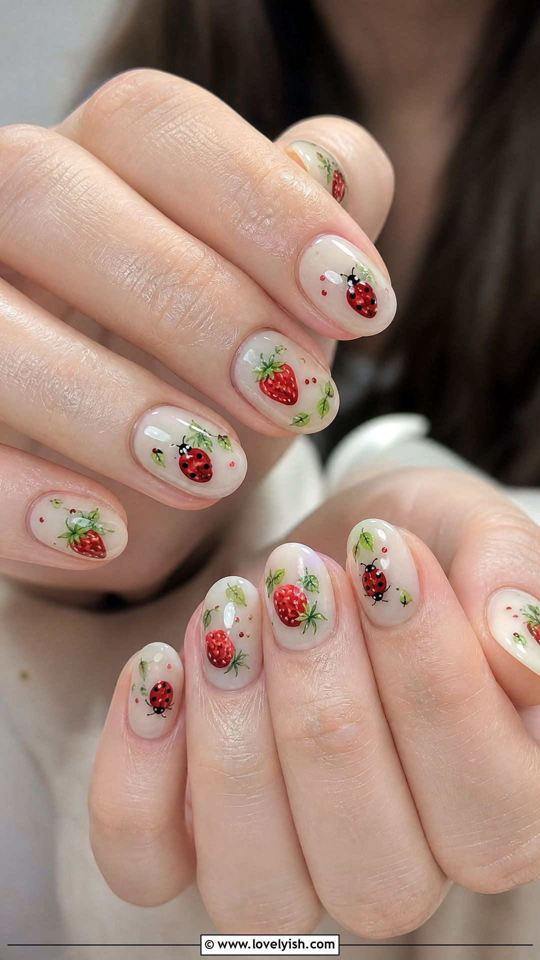 Strawberry Ladybug Nails - 50 strawberry nails - 50 strawberry nails