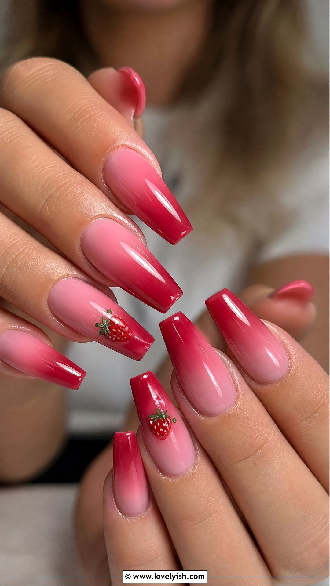 Strawberry Ombre Coffin Nails - 50 strawberry nails - 50 strawberry nails