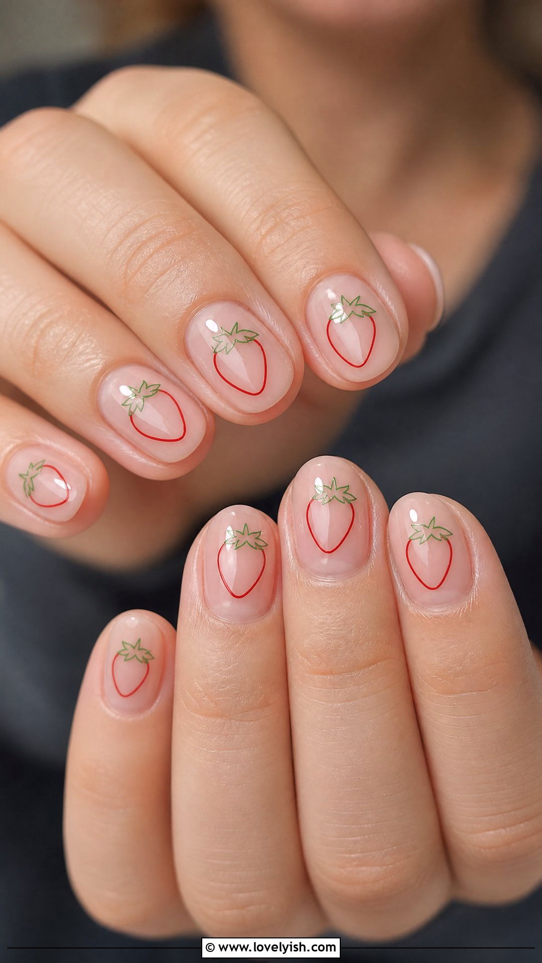 Strawberry Outline Minimalist Nails - 50 strawberry nails - 50 strawberry nails